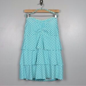 Beach House aqua & white 1 piece modest halter tiered swimdress, size 14.